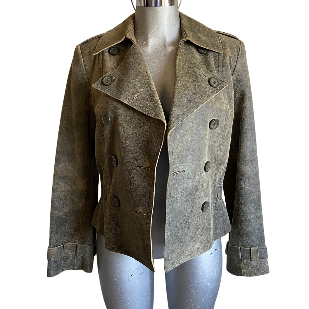 Leather Jacket Moto Biker Double Breasted Lined Distressed Athleisure Western